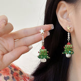 Pendientes colgantes con lazo y decoración de árbol de Navidad