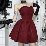 Ruched ruffle smocked corset sweetheart neck mini dress