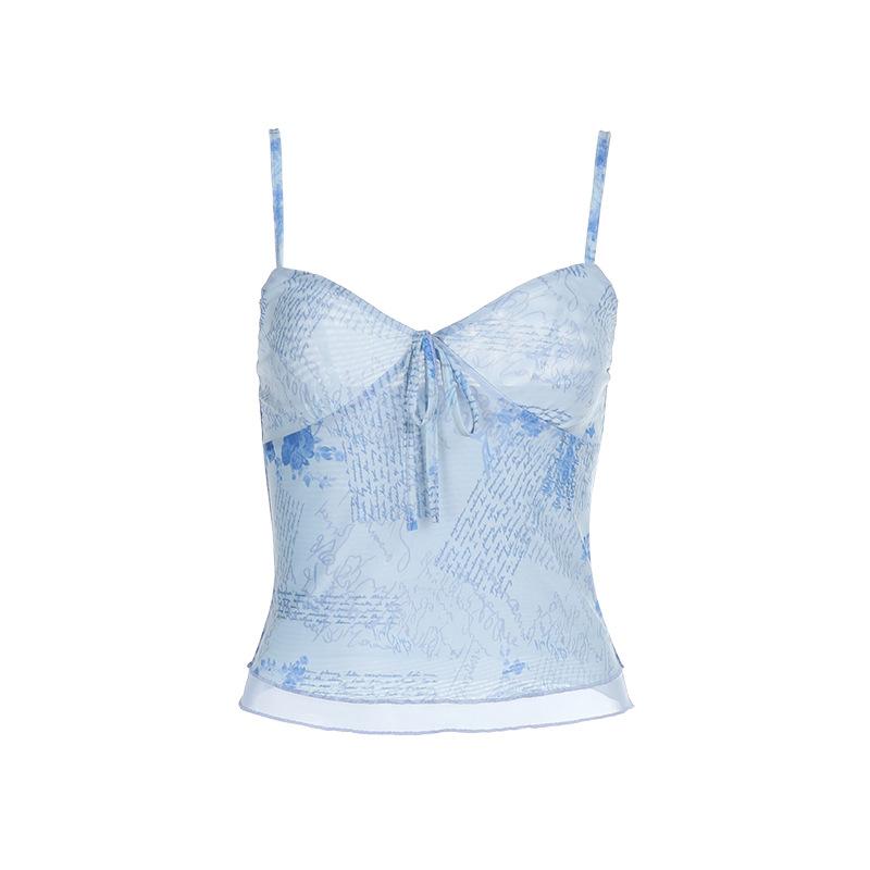 Haut camisole dos nu imprimé en maille à col en V 