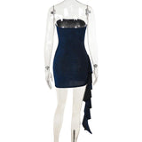 Ruched ruffle irregular backless tube mini dress