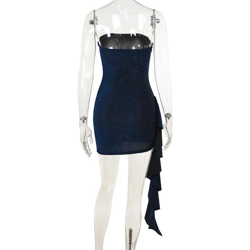 Ruched ruffle irregular backless tube mini dress