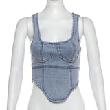 Camiseta sin mangas con cuello cuadrado y cremallera en denim 