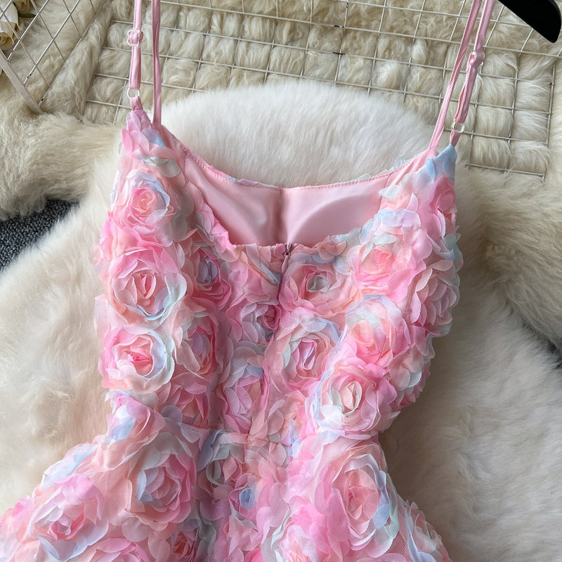 Robe longue camisole zippée à col en U et appliques florales 
