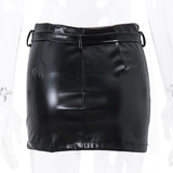 PU leather zip-up A line solid mini skirt