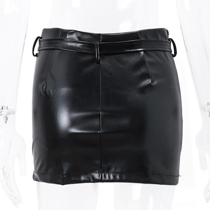 PU leather zip-up A line solid mini skirt