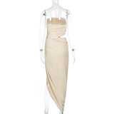 Vestido largo de tubo liso con frunces irregulares y huecos 