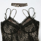 Haut camisole dos nu à imprimé léopard et col en V avec ourlet en dentelle 
