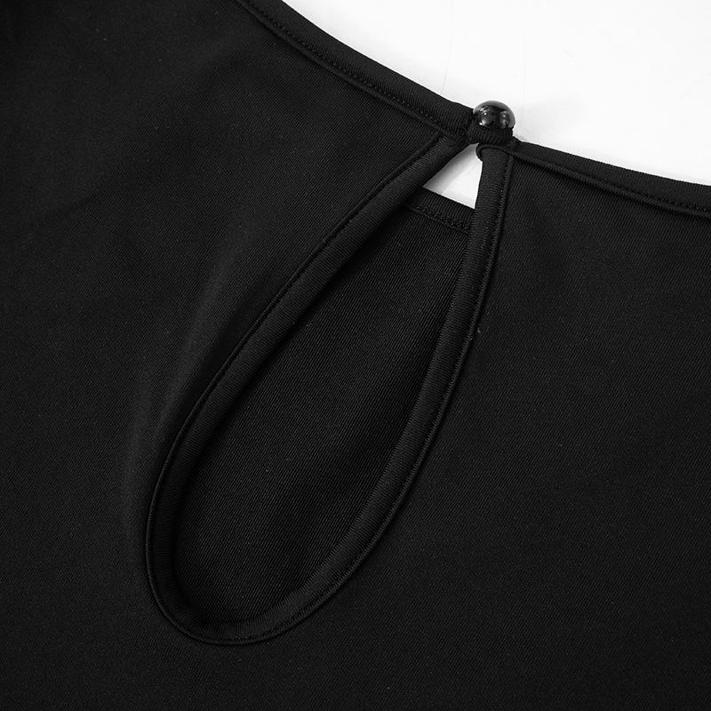 Top con volantes calados, cuello redondo y manga larga fruncida 