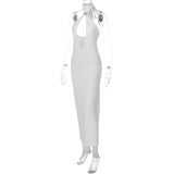 Self tie halter hollow out backless midi dress