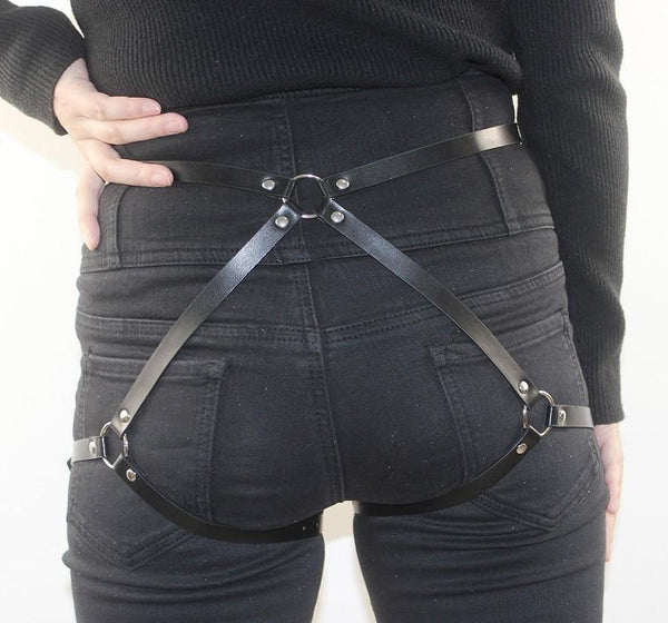 Porte-jarretelles solide en cuir PU avec anneau en O