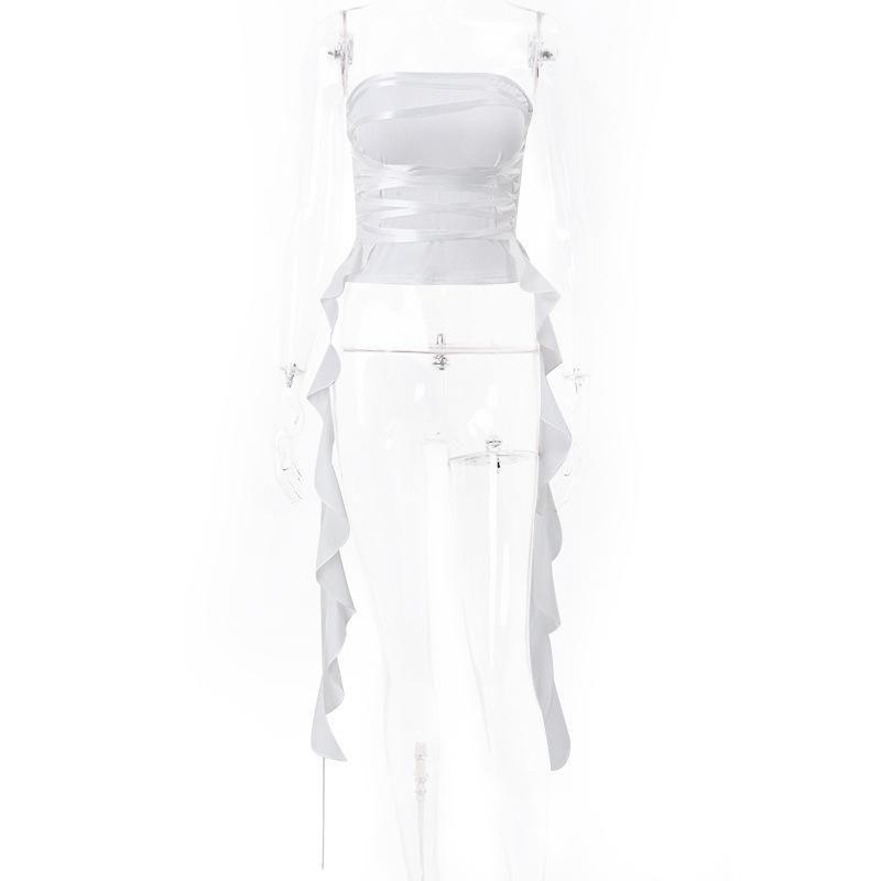 Haut tube dos nu avec corset à lacets et ruban 