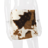 Fluffy tie dye zip-up contrast mini skirt