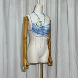 Halter beaded hollow out flower applique cami top