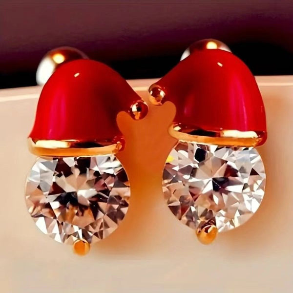 Boucles d'oreilles à tige en strass avec décoration de chapeau de Père Noël