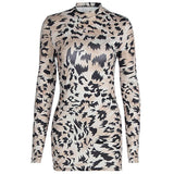 Long sleeve crewneck print backless mini dress