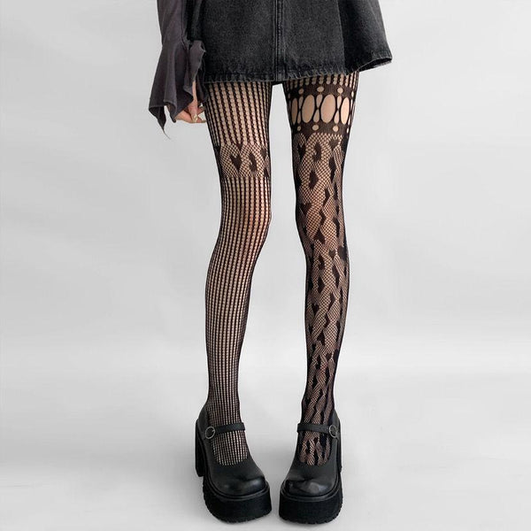 Collants résille ajourés à motif cœur 