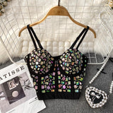 Haut camisole rembourré à col en V et boutons perlés 