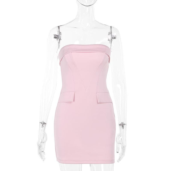 Mini-robe tube dos nu corset rose 
