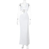 Robe longue unie à fronces et ajourées irrégulières 