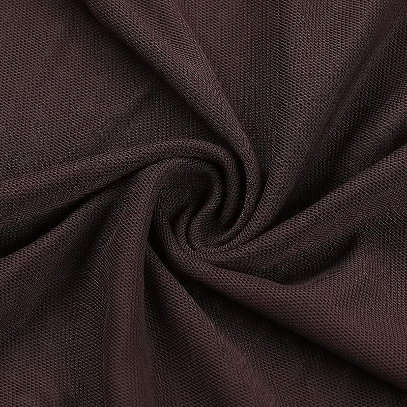 Robe longue transparente en maille froncée à épaules dénudées 