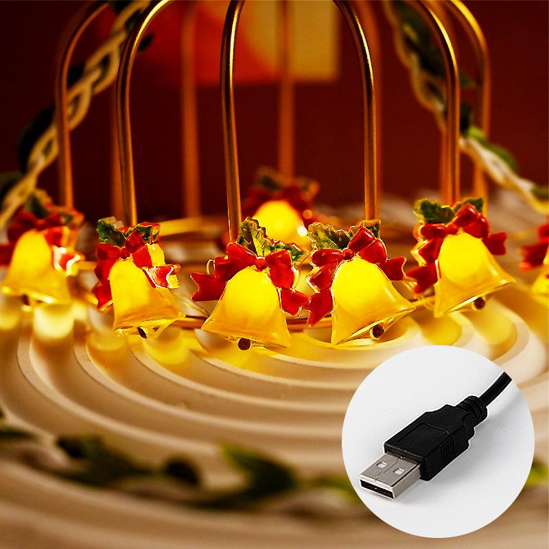 Cadena de luces decorativas con forma de campana y lazo