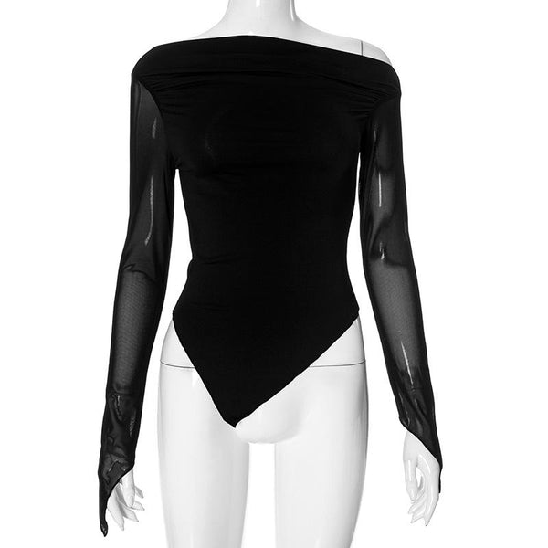 Haut asymétrique en maille froncée irrégulière à manches longues 