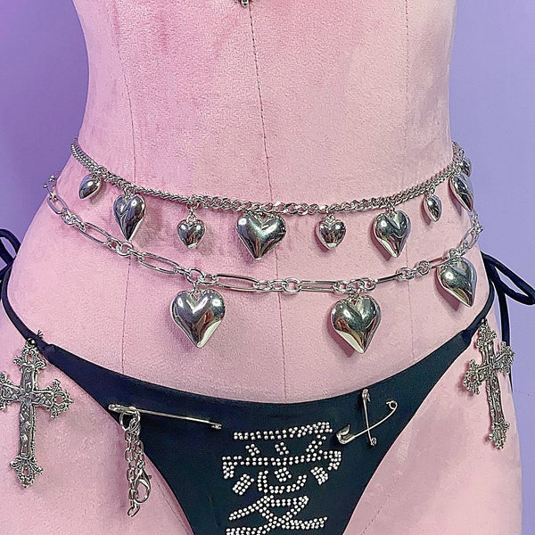 Silver heart decor metal chain waist chain