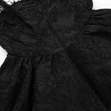 Ruffle zip-up cross applique square neck mini dress