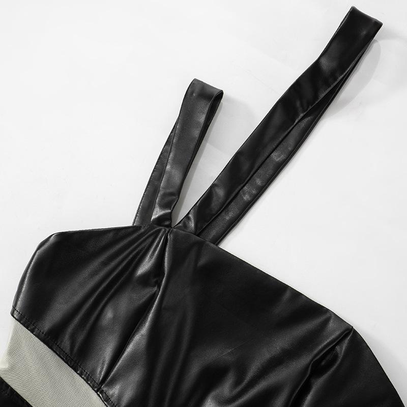 Minivestido de malla de cuero PU irregular con cremallera 