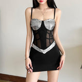 Haut camisole dos nu en maille à col en V pailleté 
