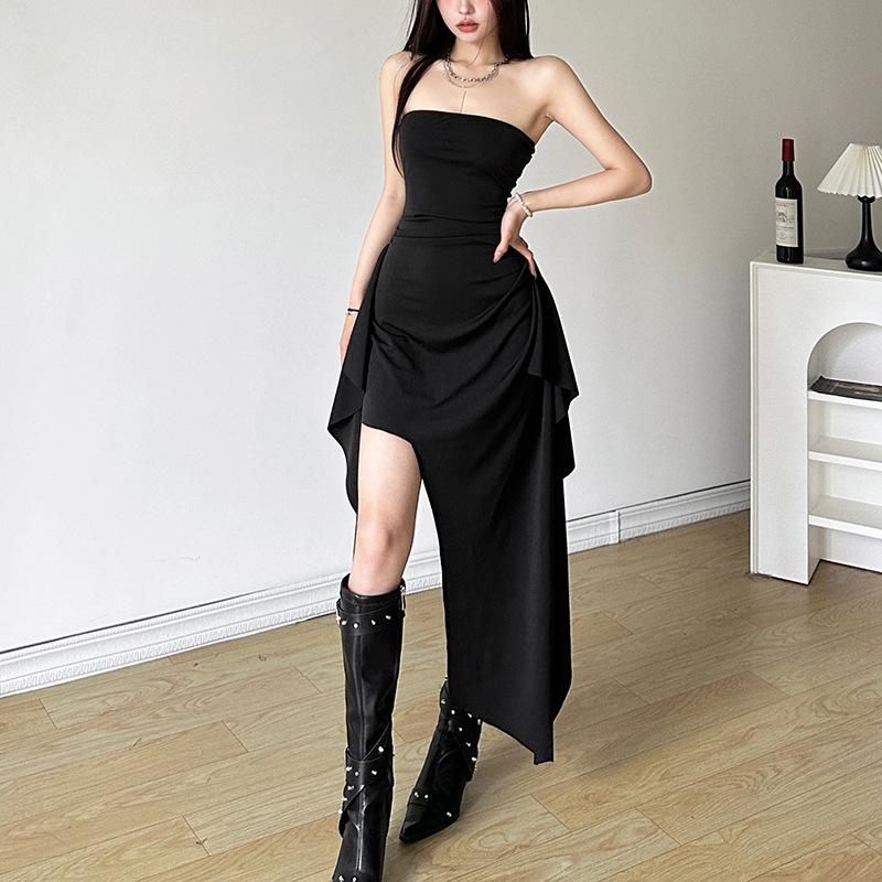 Vestido midi de tubo liso con espalda descubierta irregular 