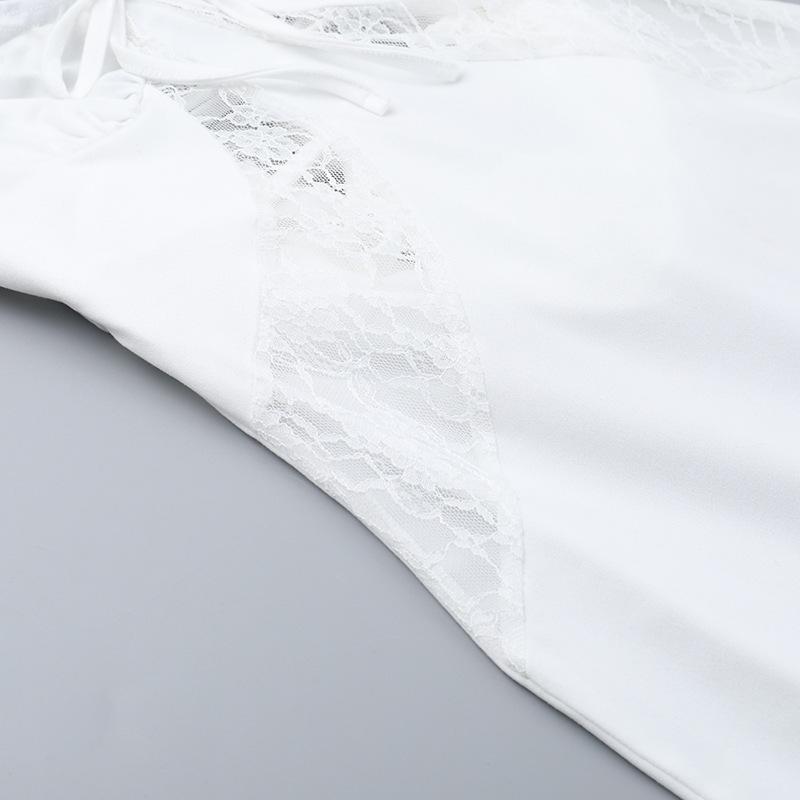 Self tie cross back v neck lace ruched midi dress
