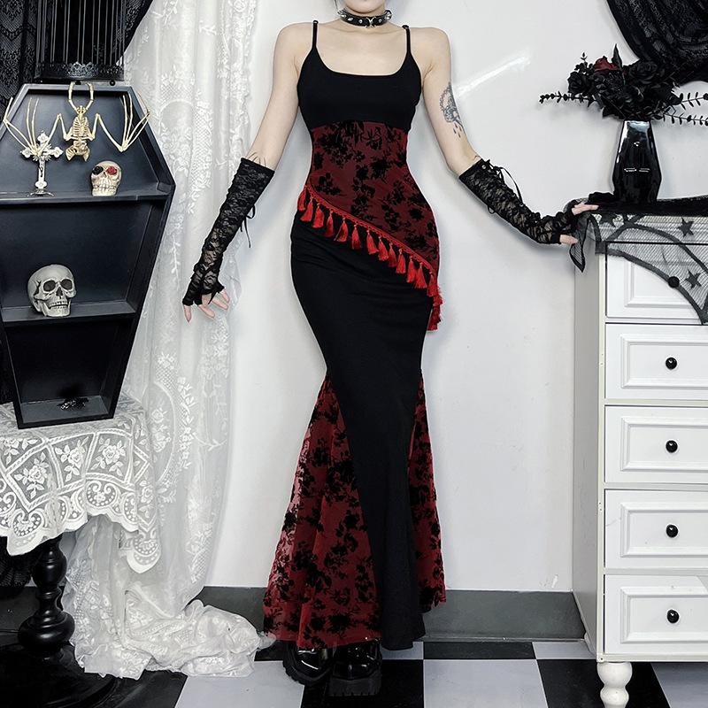 Robe midi dos nu à imprimé dentelle et col en U avec pompons 