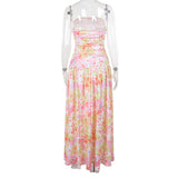 Robe longue tube dos nu à imprimé floral froncé 