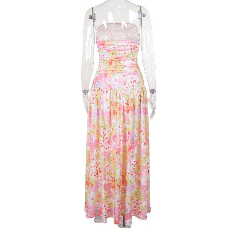 Robe longue tube dos nu à imprimé floral froncé 