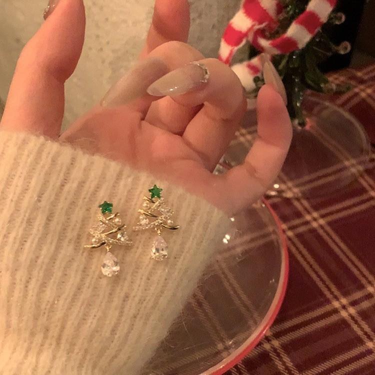 Pendientes colgantes con lazo y decoración de árbol de Navidad