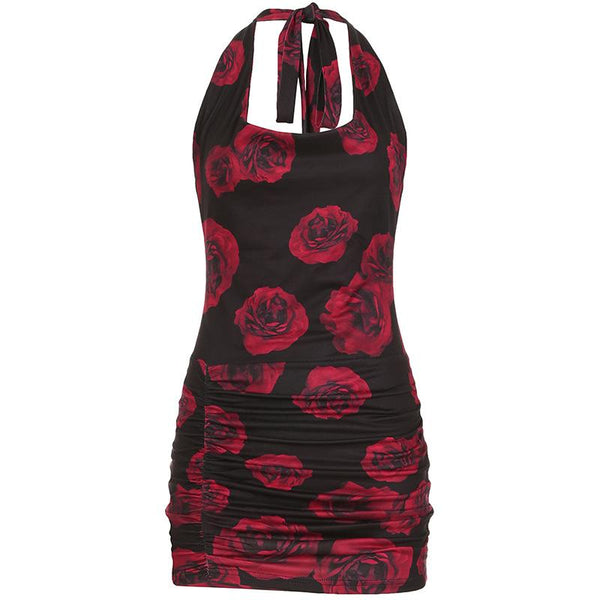 Mini-robe froncée à col en U et à imprimé floral 