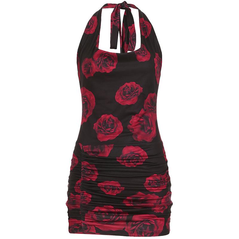 Mini-robe froncée à col en U et à imprimé floral 