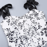 Self tie u neck ribbon print contrast cami top