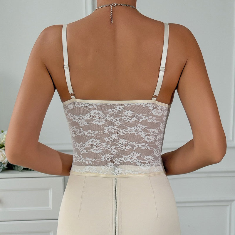 Top camisola sin espalda con lazo y corsé de encaje con cuello en V 