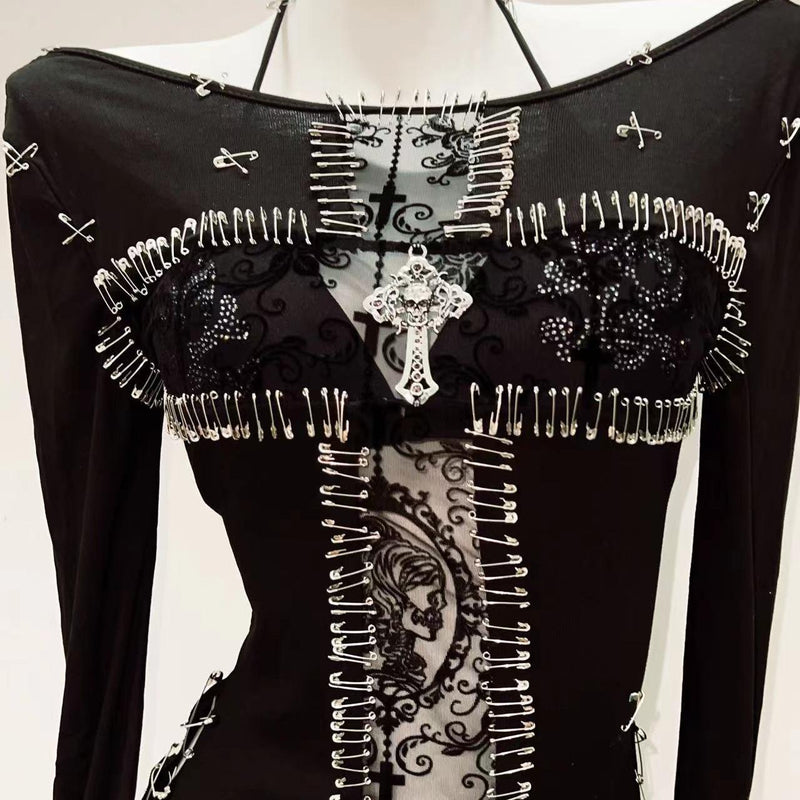 Haut à manches longues avec imprimé appliqué de perles 