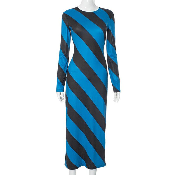 Long sleeve crewneck slit twill print midi dress