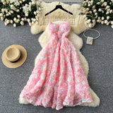 Robe longue camisole zippée à col en U et appliques florales 