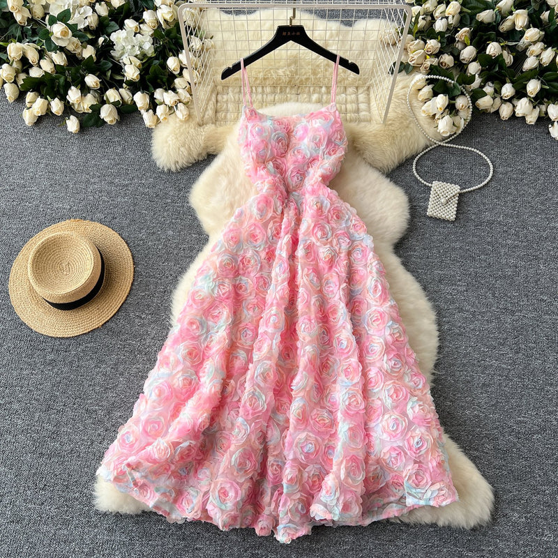 Robe longue camisole zippée à col en U et appliques florales 