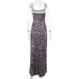 Vestido largo camisola con escote cuadrado y espalda descubierta con estampado de leopardo 