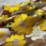 Crewneck short sleeve flower embroidery zip-up maxi dress