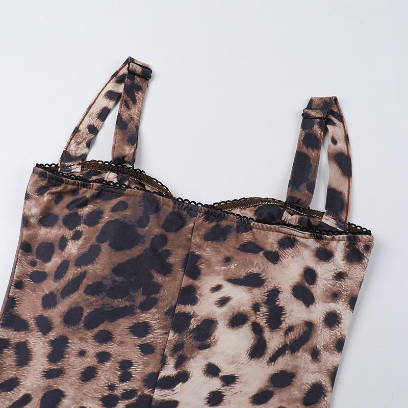 Leopard print v neck backless tank jumpsuit