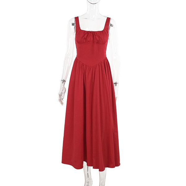 Robe longue froncée à col carré et smocks 
