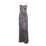 Vestido largo camisola con escote cuadrado y espalda descubierta con estampado de leopardo 