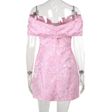 Off shoulder bowknot zip-up lace mini dress